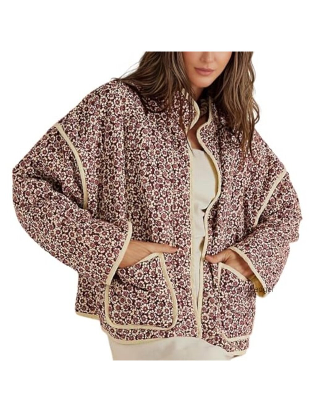 Omoone Floral Quilted Lightweight Puffer Coat Cropped Padded Jacket